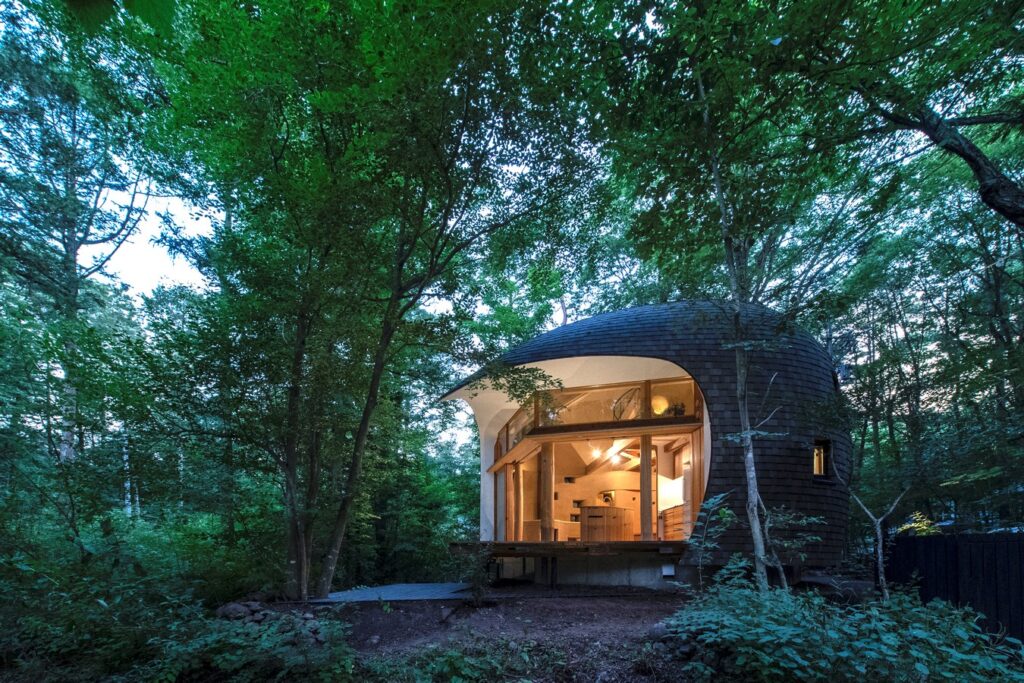 خانه‌ای کوچک به به شکل صدف در دل جنگلهای ژاپن