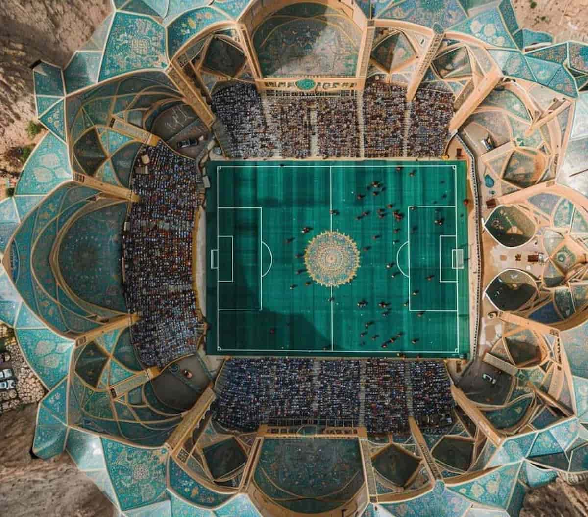 استادیوم فوتبال با معماری سنتی ایرانی به سبک هوش مصنوعی!!